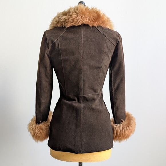 Vintage Brown Suede Penny Lane Jacket Groovy Furry 70s Leather Western Coat Smal - Picture 4 of 11